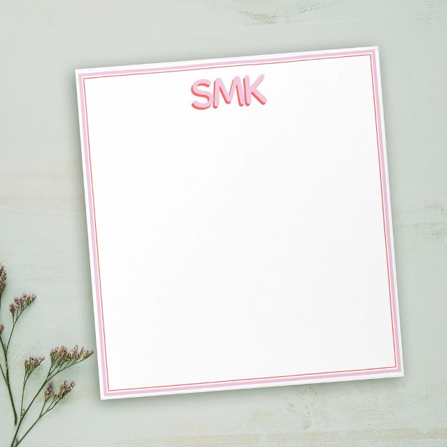 Bloc De Notas Iniciales de sombra de moda de monograma moderno (Modern personal monogram notepad with 3D trendy shadow initial typography design!)