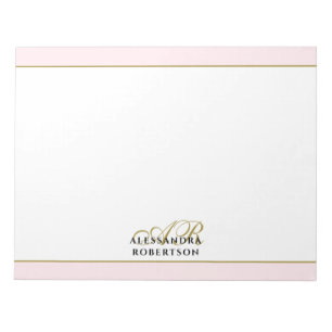 Bloc De Notas Iniciales Doradas Rosa Pastel Monograma Personaliz