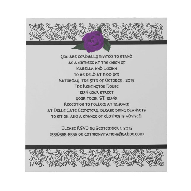 Bloc De Notas Invitación a la boda del Rosa de nudo celta Infini (Frente)