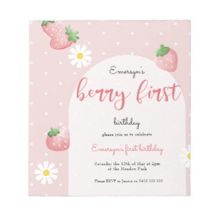 Bloc De Notas Invitación de primer cumpleaños de Daisy Strawberr