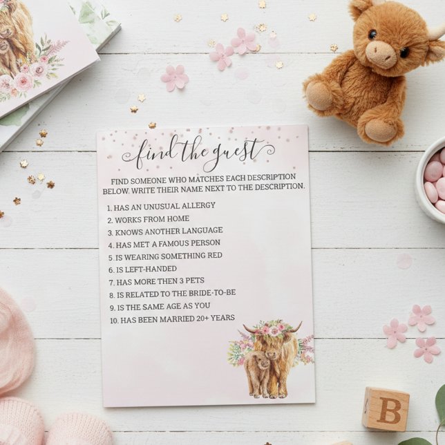Bloc De Notas Invitado de Baby Shower Pink Highland Cow Game (Subido por el creador)