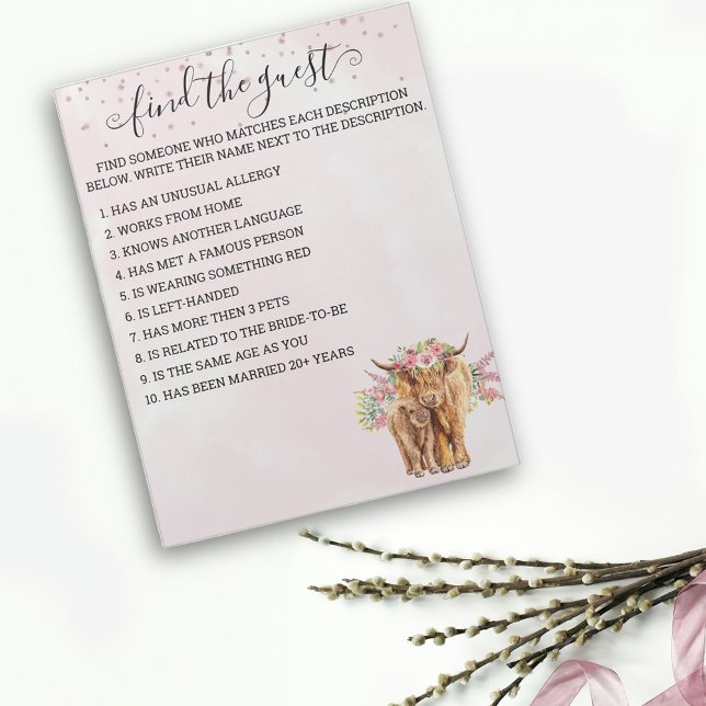 Bloc De Notas Invitado de Baby Shower Pink Highland Cow Game (Subido por el creador)
