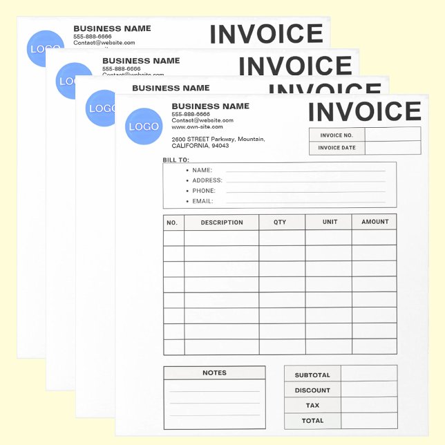 Bloc De Notas Invoice Order Form & Custom Small Business Logo (invoice sales receipt)