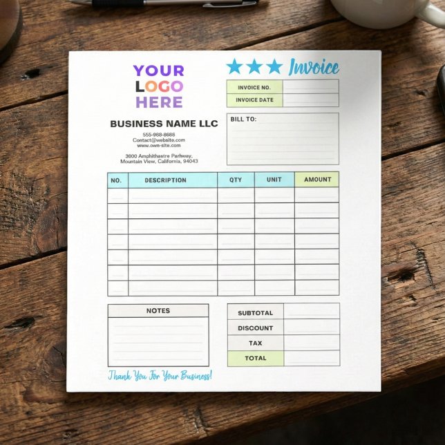 Bloc De Notas Invoice Sales Receipt Form | Custom Business Logo (personalized order forms, small business stationery)