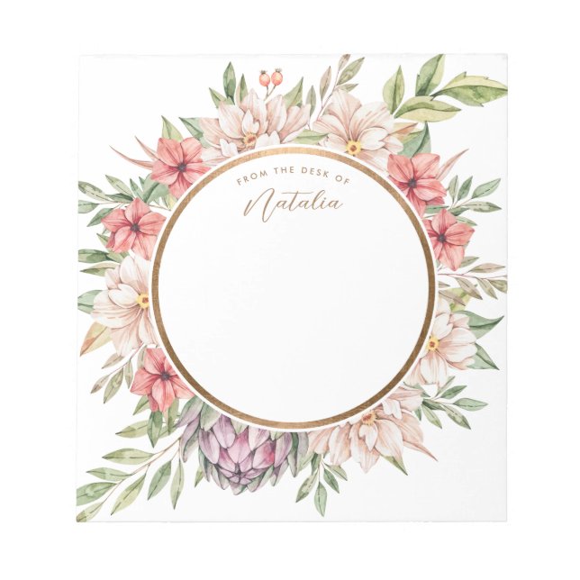 Bloc De Notas Isla Tropical Pastel Floral Personalizada (Frente)