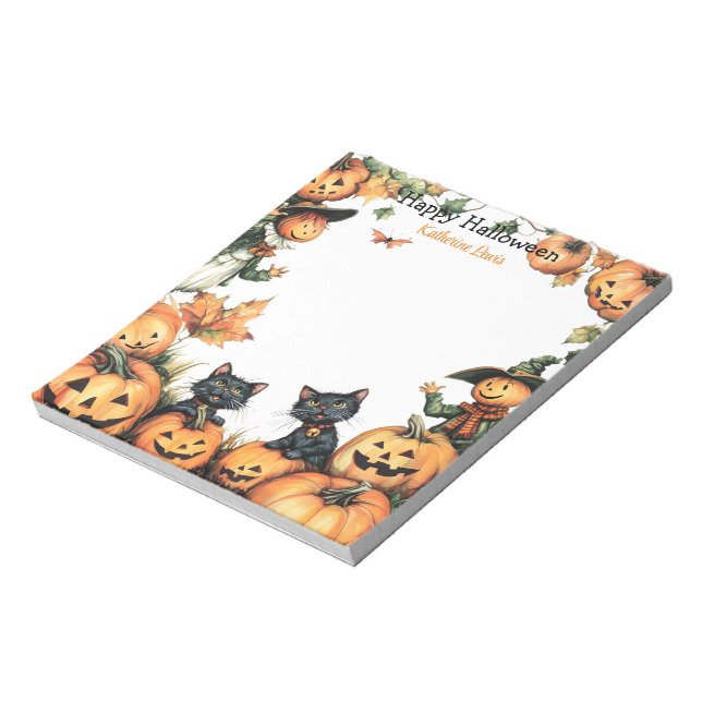 Bloc De Notas Jack o Lantern, Black Cats and Scarecrow Halloween (Lado Izquierdo)