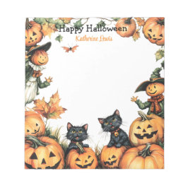 Bloc De Notas Jack o Lantern, Black Cats and Scarecrow Halloween
