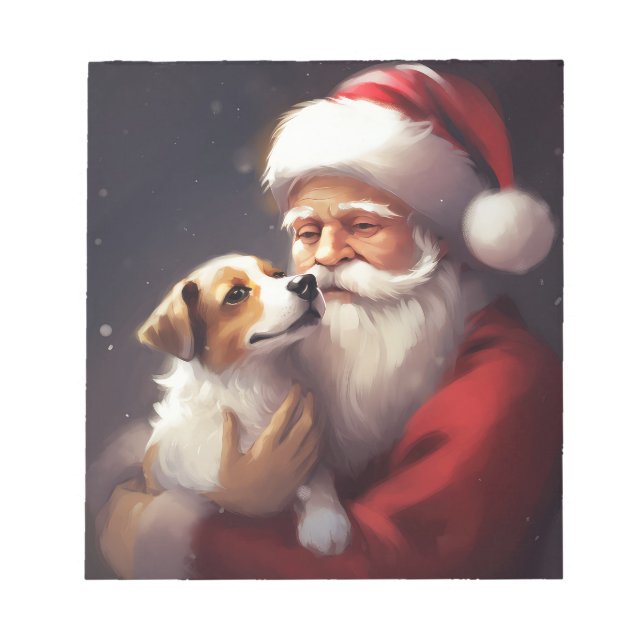 Bloc De Notas Jack Russell Con Navidades festivos de Santa Claus (Frente)