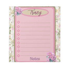 Bloc De Notas Jardín Floral Rosa Cottagecore Personalizado
