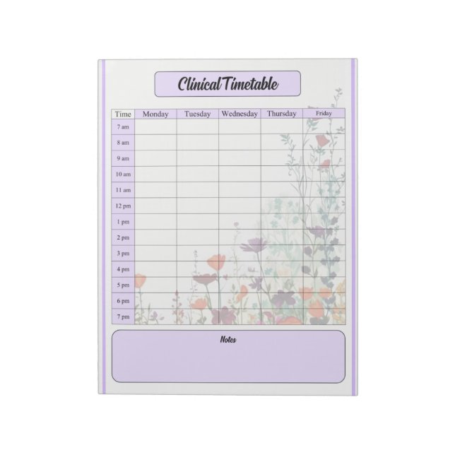 Bloc De Notas Jardín púrpura en flor _ Horario clínico (Lado Izquierdo)