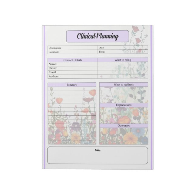 Bloc De Notas Jardín púrpura en flor _ Planificación clínica (Lado Izquierdo)