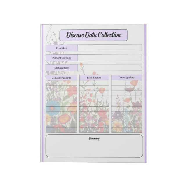 Bloc De Notas Jardín púrpura floreciente _ Recopilación de datos (Lado Izquierdo)