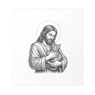 Bloc De Notas Jesús Antiguo Sosteniendo Gato Grabado Gráfico_1