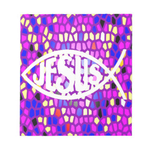 BLOC DE NOTAS JESUS FISH ICHTHYS PURPLE DE LA VENTANA DE CRISTAL