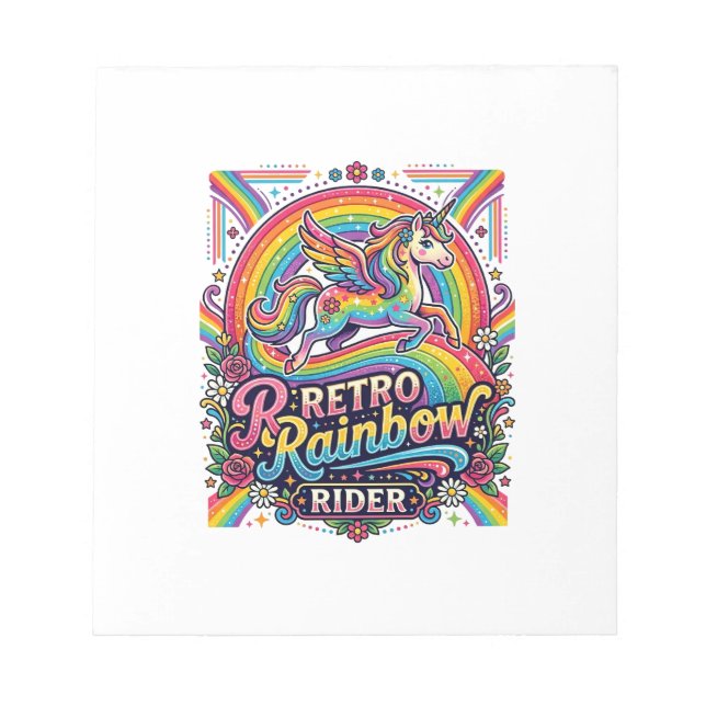 Bloc De Notas Jinete de Arcoíris Retro Unicornio (Frente)
