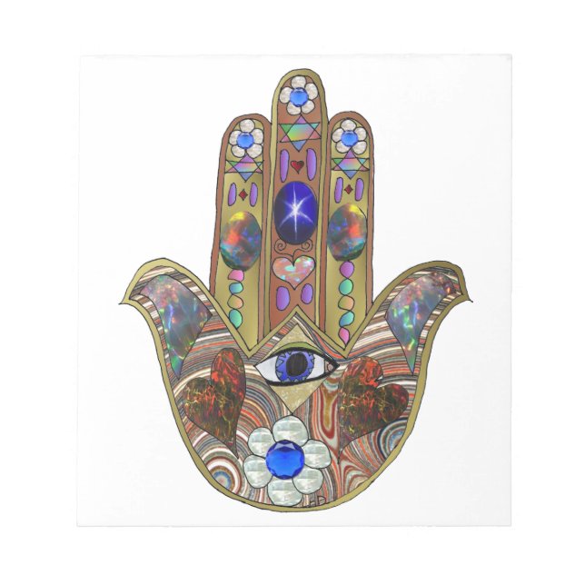 Bloc De Notas Judaica Hamsa Hearts Flowers Opal Art Print (Frente)