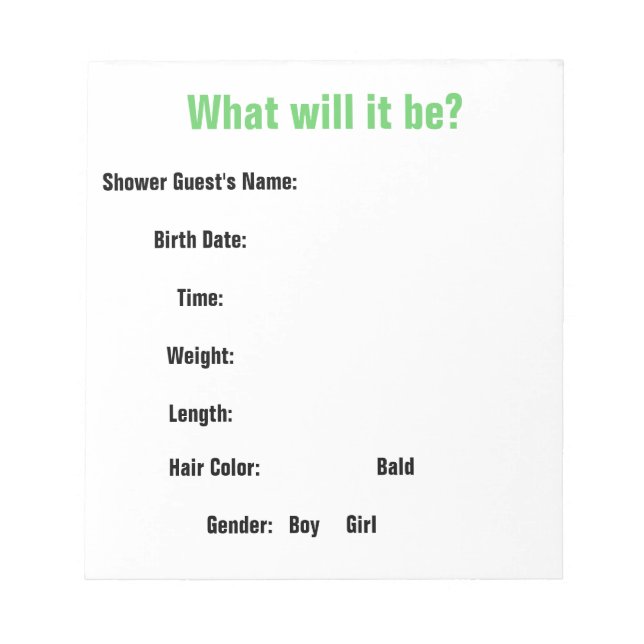 Bloc De Notas Juego de adivinación de Baby Shower (Frente)