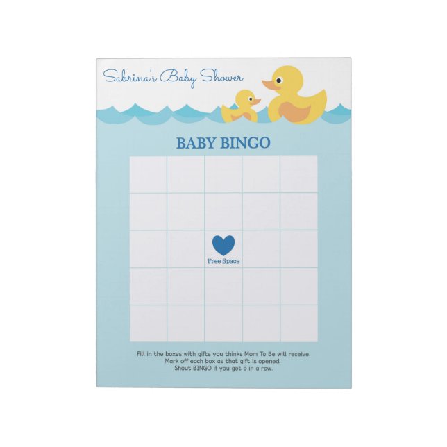 Bloc De Notas Juego de Baby Shower Baby Bingo Rubber Duck (Lado Izquierdo)
