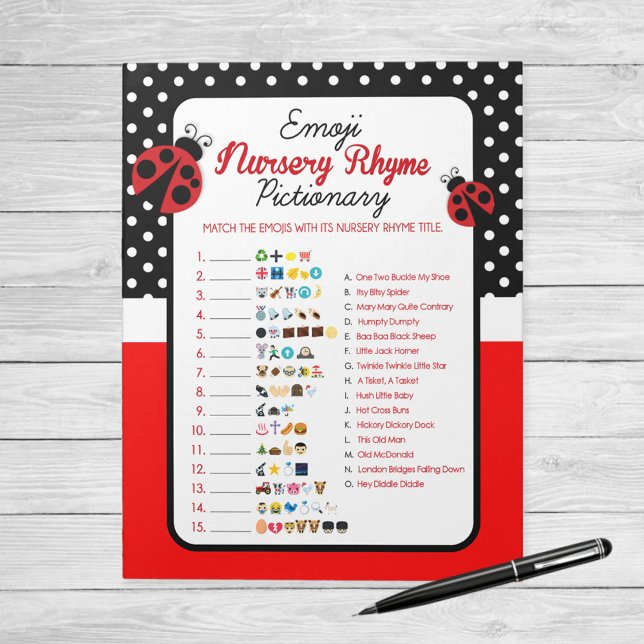 Bloc De Notas Juego de Baby Shower de Nursery Rhyme Ladybug (Ladybug Emoji Nursery Rhyme Baby Shower Game)