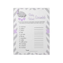 Bloc De Notas Juego de Baby Shower Lavender and Gray Elephant