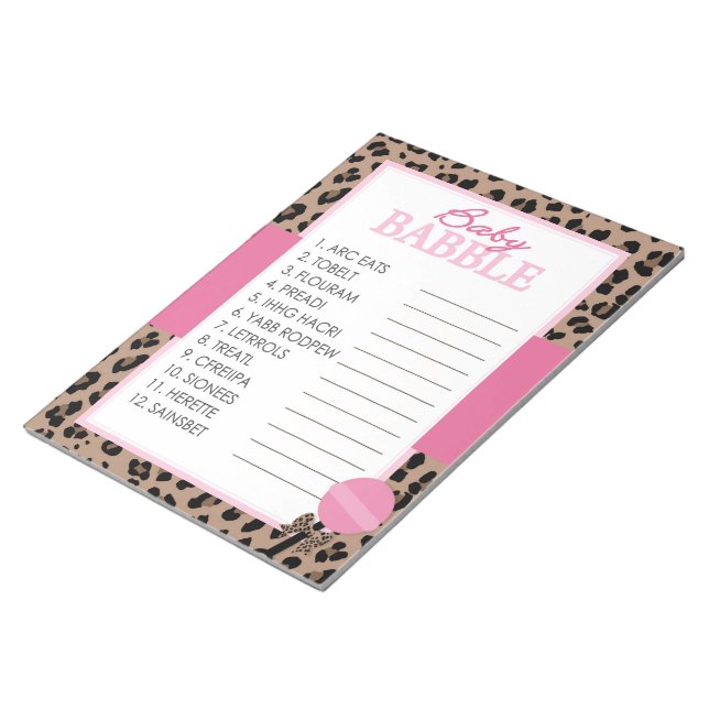 Bloc De Notas Juego de Baby Shower Leopard and Pink Word Unscram (Lado Derecho)