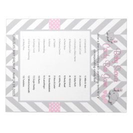 Bloc De Notas Juego de Baby Shower para Elefantes Rosa y Gris