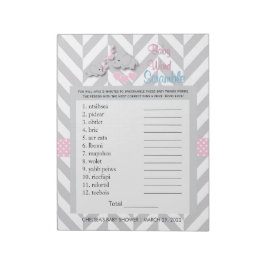 Bloc De Notas Juego de Baby Shower para Elefantes Rosa y Gris