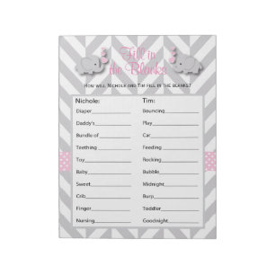 Bloc De Notas Juego de Baby Shower para Elefantes Rosa y Gris -