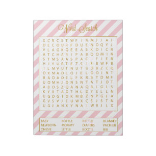 Bloc De Notas Juego de Baby Shower rosa de búsqueda de Word 40 h