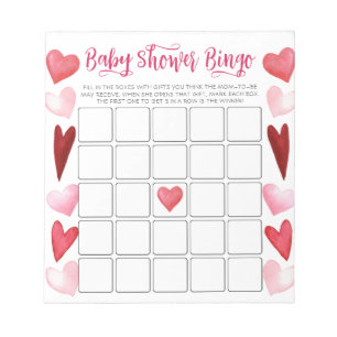 Bloc De Notas Juego de bingo Baby Shower Corazones rosados de pr