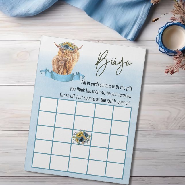 Bloc De Notas Juego de bingo Baby Shower de Blue Highland Cow (Subido por el creador)