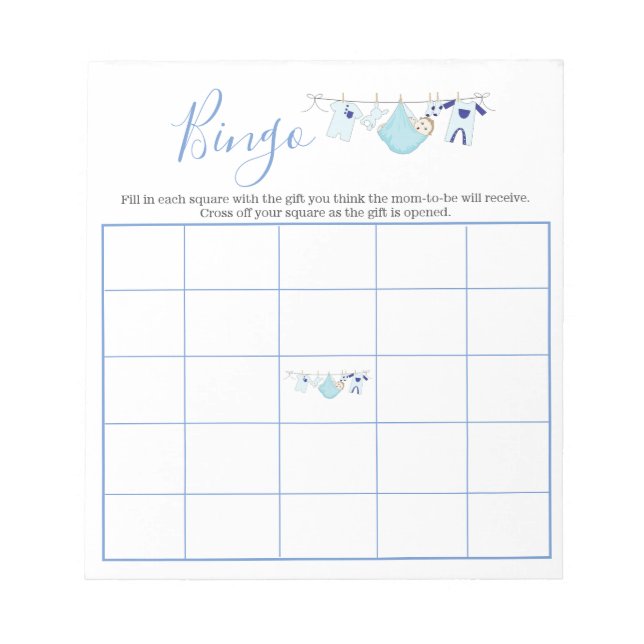 Bloc De Notas Juego de Bingo de Baby Shower Cute Blue Boy Clothe (Frente)