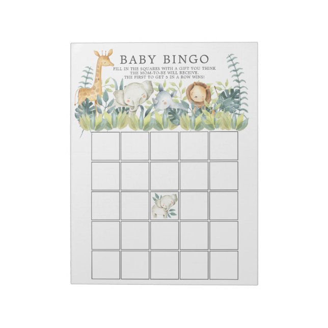Bloc De Notas Juego de bingo de Baby Shower Jungle Animals (Lado Izquierdo)