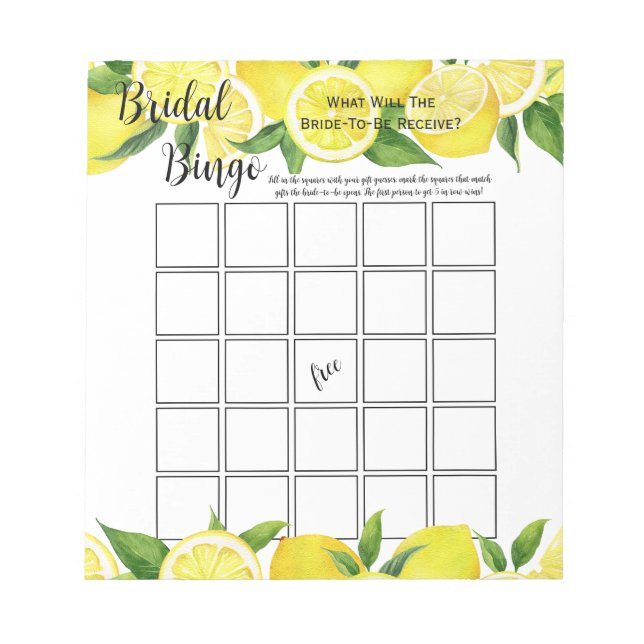 Bloc De Notas Juego de Bingo para Fiesta de Despedida de Soltera (Frente)