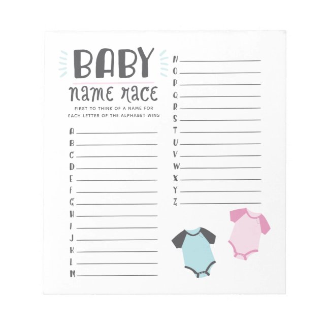 Bloc De Notas Juego de carreras de nombres Baby Shower azul o ro (Frente)