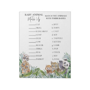 Bloc De Notas Juego de coincidencia de Baby Shower Jungla Tropic