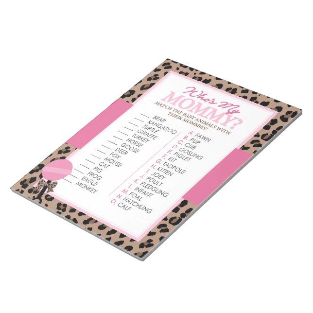 Bloc De Notas Juego de ducha de animales leopardo y rosa (Lado Derecho)
