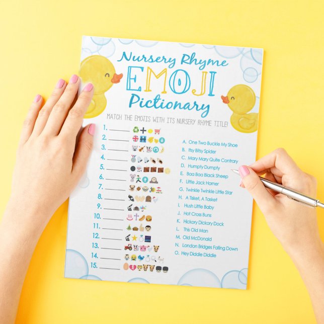 Bloc De Notas Juego de ducha de Emoji de pato de caucho (Nursery Rhyme Emoji Pictionary Watercolor Rubber Duck Baby Shower Game Pack of 40 Answer Sheets)