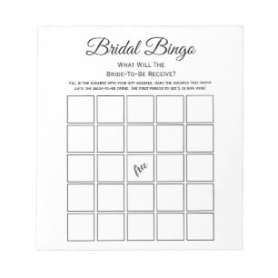 Bloc De Notas Juego de Fiesta de Bingo Universal White Bridal Sh