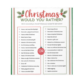 Bloc De Notas Juego de Navidad '¿Qué Preferirías?'