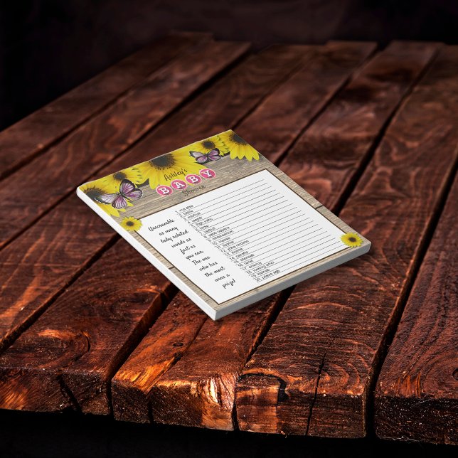 Bloc De Notas Juego de palabras de Baby Shower rosa girasol (Subido por el creador)