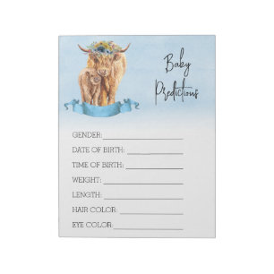 Bloc De Notas Juego de predicciones de Baby Shower Highland vaca