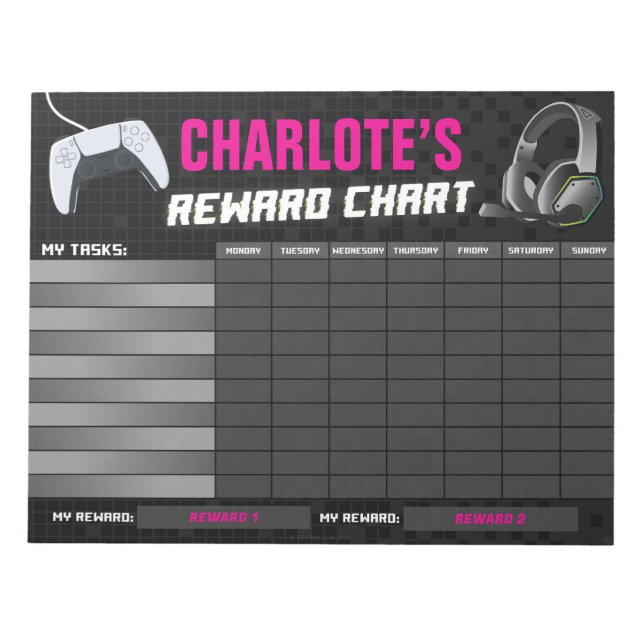 Bloc De Notas Juego En Juego Neon Pink Reward Chart Personalizad (Frente)