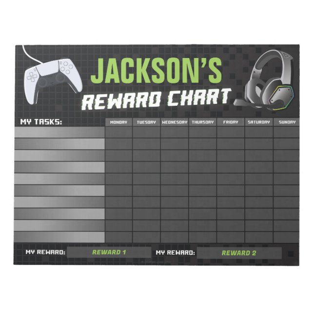 Bloc De Notas Juego en juegos Neon Green Reward Chart Personaliz (Frente)