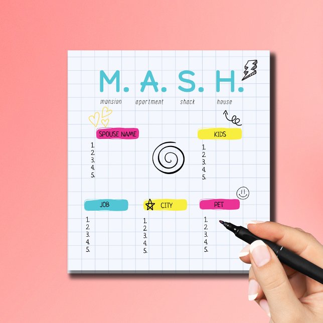 Bloc De Notas Juego MASH, Favor de Fiesta de los 90 (Subido por el creador)