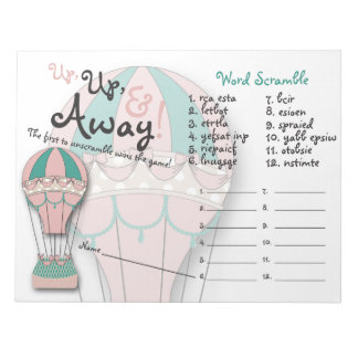 Bloc De Notas Juegos Baby Shower, Word Scramble, globo de aire c