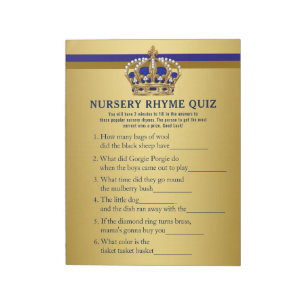 Bloc De Notas Juegos de baby shower del príncipe Quiz de rimas i