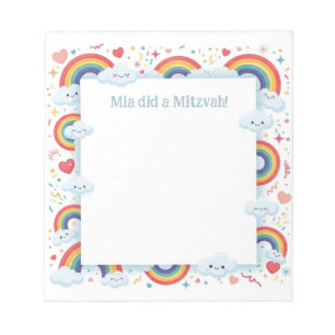Bloc De Notas Kawaii Rainbows Personalizado Mitzvah Apuntó Notep