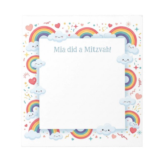 Bloc De Notas Kawaii Rainbows Personalizado Mitzvah Apuntó Notep (Frente)