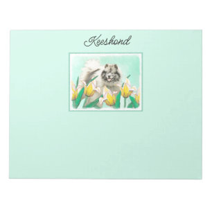 Bloc De Notas Keeshond en tulipanes pintando arte original del p